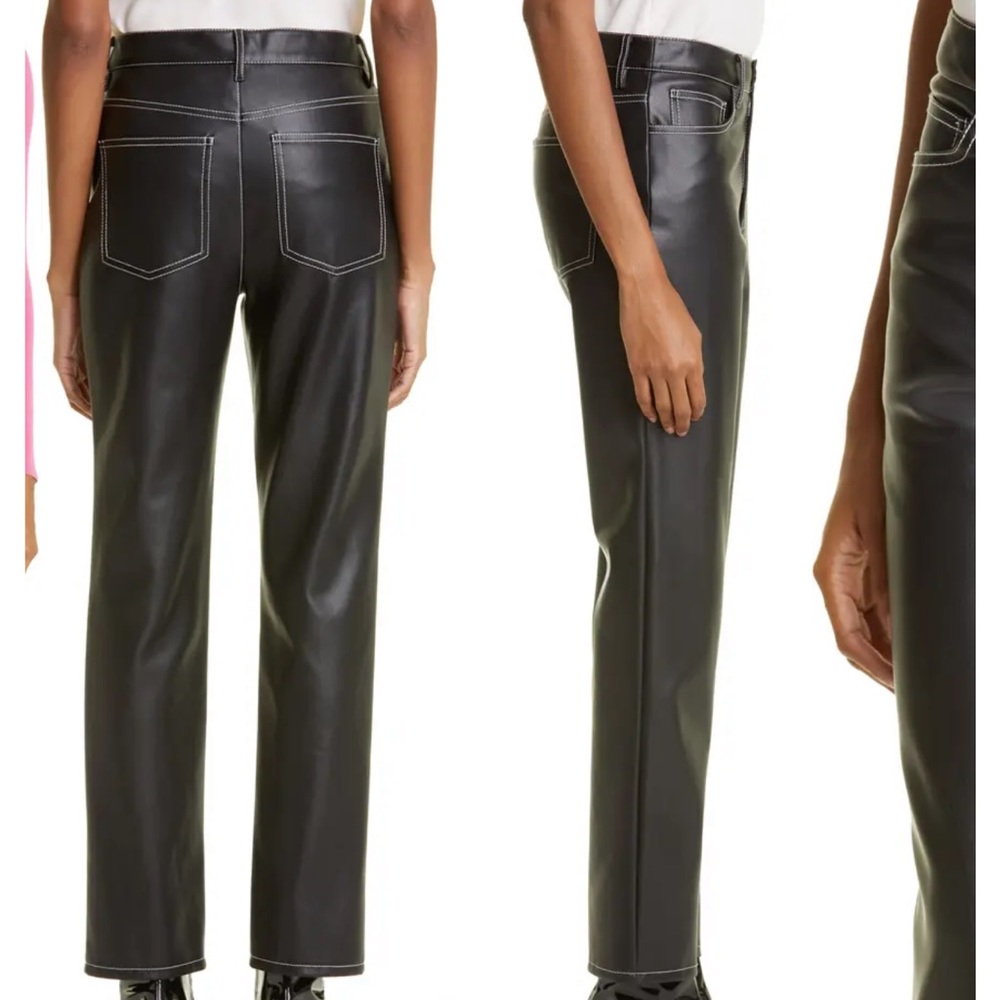 Staud Contrast Stitch Straight Leg Faux Leather Pants